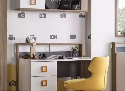 Schreibtisch Kinderzimmer Set 3tlg Regal Computer Holz Sessel Gelb Neu